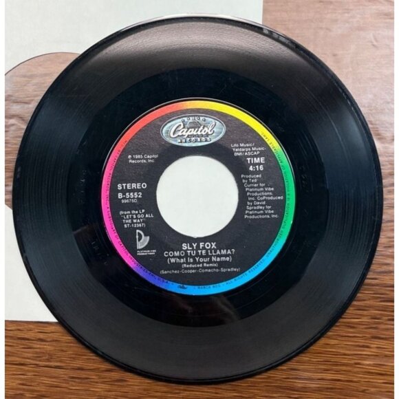 Sly Fox Lets Go All the Way / Como Tu Te Llama 45 Rock Synth Pop Capitol 5552 - Picture 6 of 6